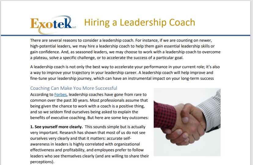 Hiring a Leadership Coach (PDF) Exotek