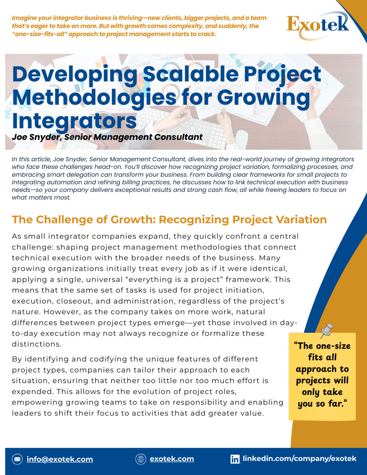 Project Growing Project Methodologies for Growing Integrators - Exotek